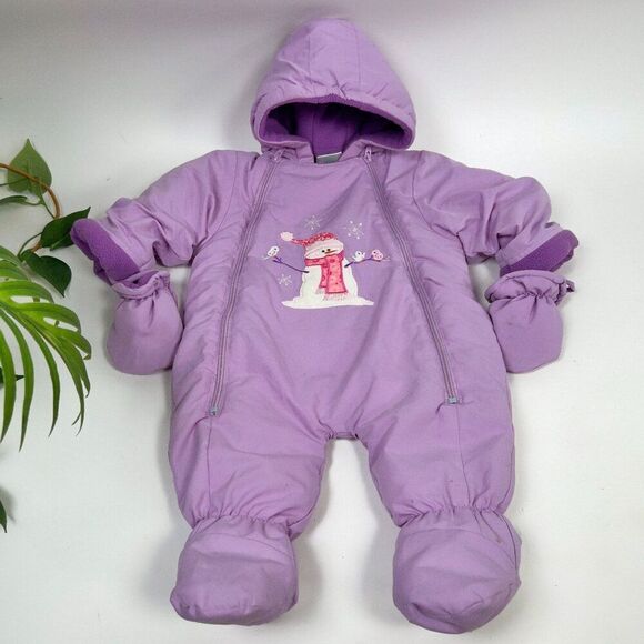 Vintage Infant Baby Girl Purple Hood Snowsuit & Mittens Winter Jacket / 6-9 Mon - Picture 4 of 10